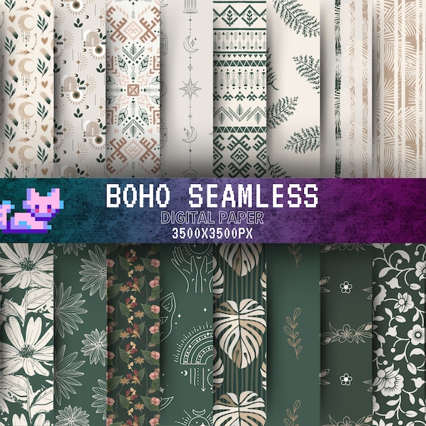 Boho Digital Paper, Boho Seamless Pattern, Boho Prints, Boho Background, Bohemian Digital Paper, Boho Digital Paper, Boho Scrapbook