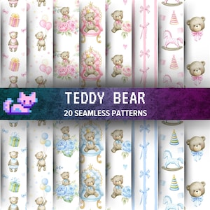 Pacote de papel digital Teddy Bear: padrões de aquarela para berçário (uso comercial)