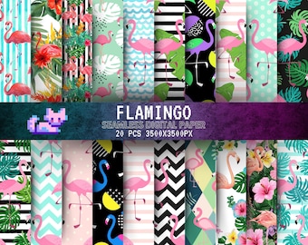 Flamingo Tropical Digital Paper: Summer Scrapbooking Bundle (20 JPG Files)