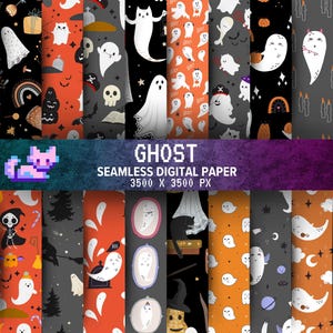 Cute Ghost Digital Paper – Seamless Halloween Repeat Pattern, Custom Fabric, Commercial Use Digital Download, Repeating Ghost Background