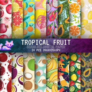 Tropische Früchte Digitales Papier: 20 nahtlose Preppy-Muster für Printable Scrapbook - Instant Download, Island Vibes