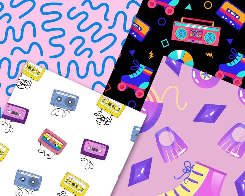 80s 90s Retro Digital Paper: Nostalgic Seamless Patterns (JPG Files) - Etsy
