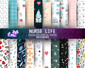 Nurse Digital Paper, Seamless Repeat Pattern, Medical Backgrounds, Healthcare Printable Paper, INSTANT DOWNLOAD, Commercial Use