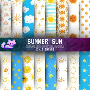 Boho Sunburst: 20 papeles digitales sin costuras de 12x12 pulgadas: ¡patrones de sol vibrantes y fondos soleados para proyectos de verano!