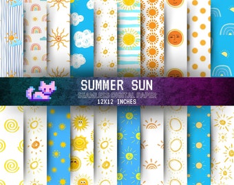 Boho Sunburst: 20 Seamless 12x12 Inch Digital Papers - Vibrant Sun Patterns & Sunny Backgrounds for Summer Projects!