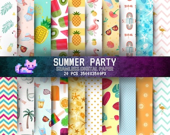 Summer Digital Paper, Pineapple Pattern, Summer Background, Beach Paper, Popsicle Paper, Flamingo Paper, Summer Party Paper, Commercial Use