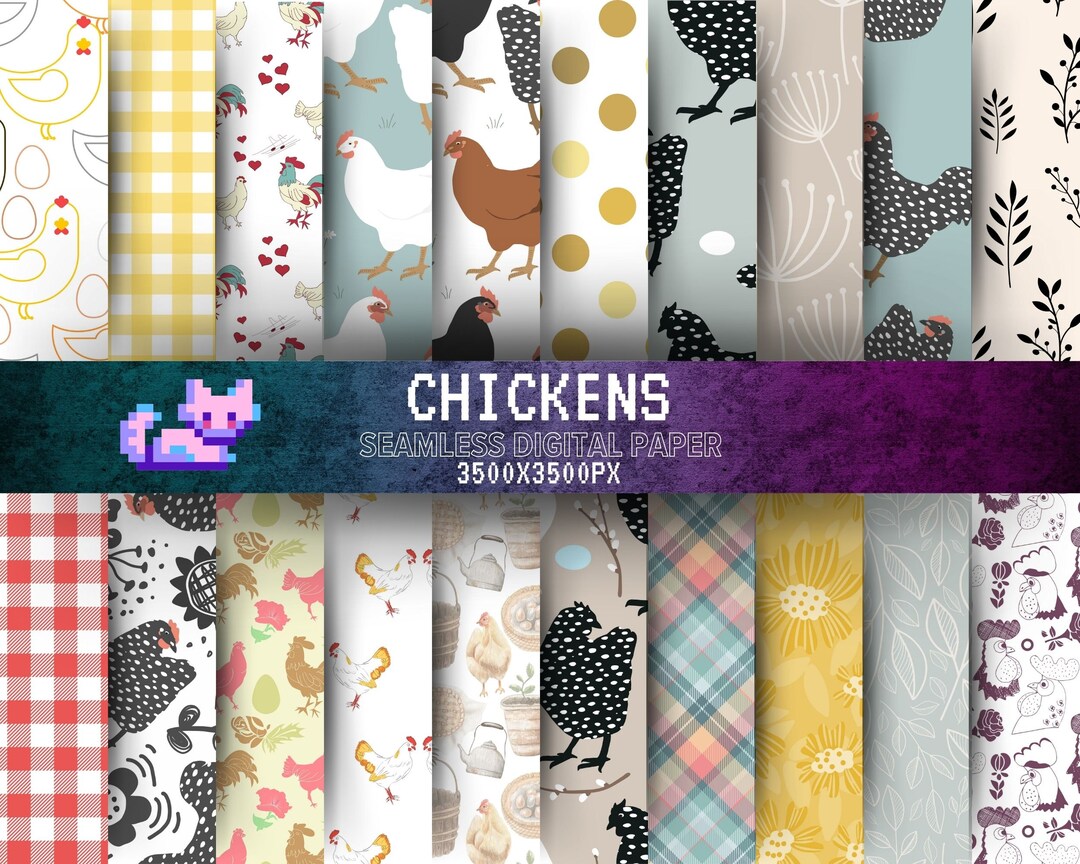 Farmhouse Chicken Printable Papers: Rustic Floral Seamless Patterns ...
