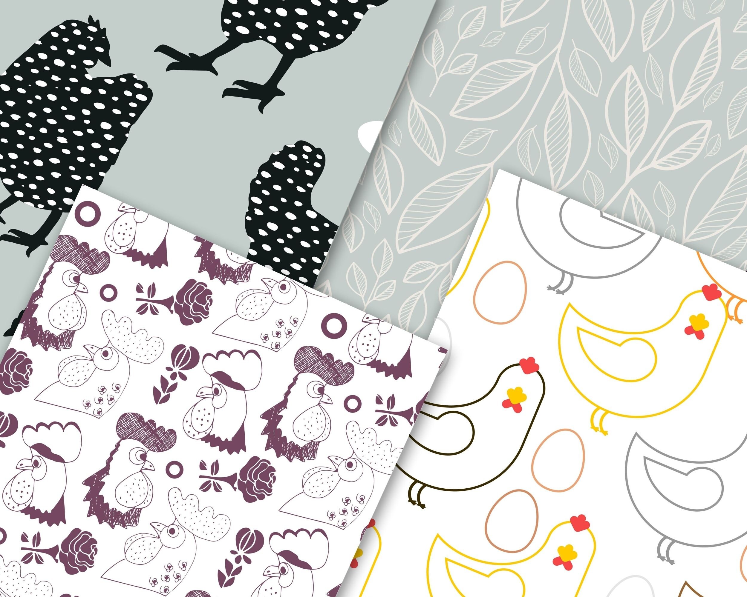 Farmhouse Chicken Printable Papers: Rustic Floral Seamless Patterns ...