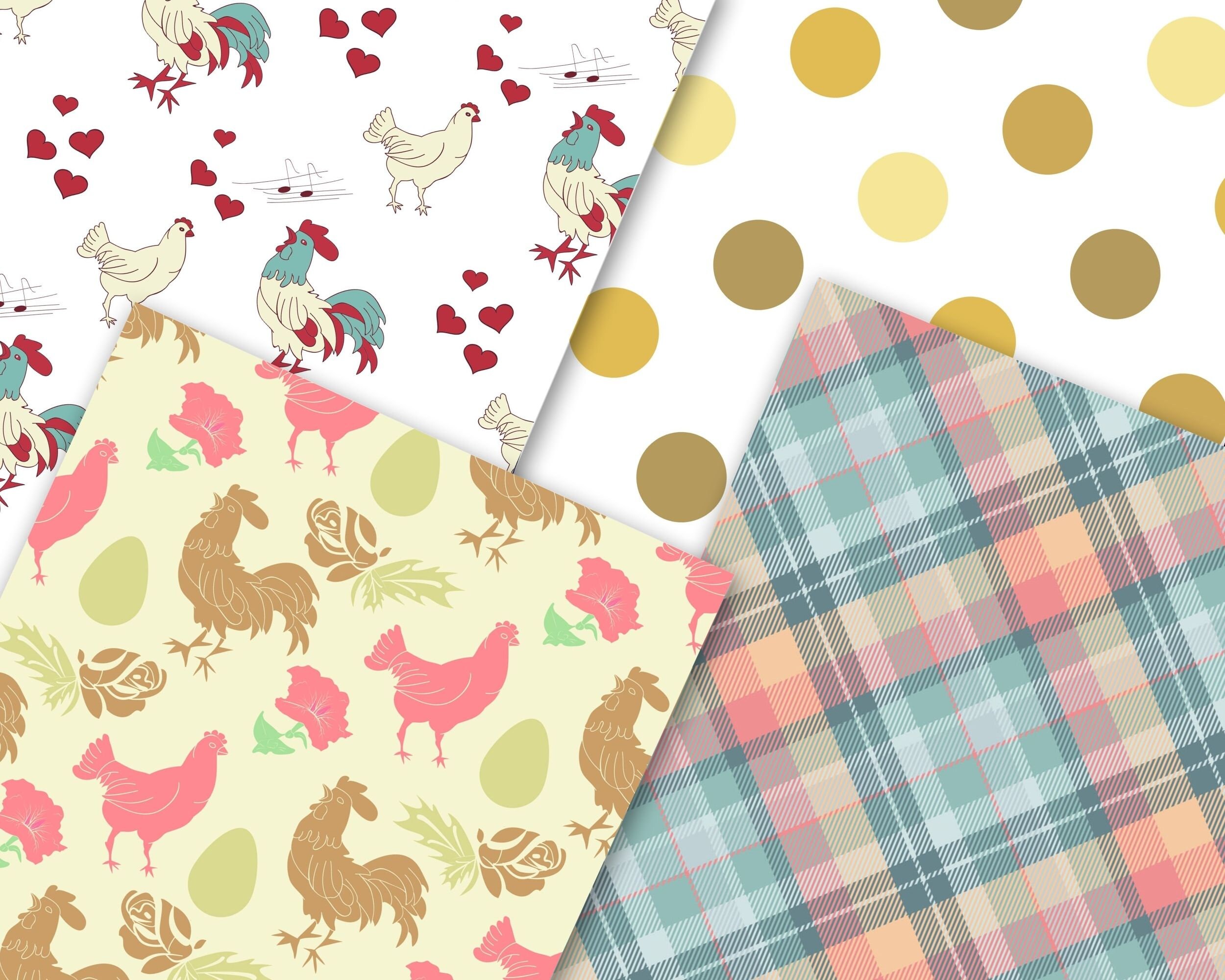 Farmhouse Chicken Printable Papers: Rustic Floral Seamless Patterns ...