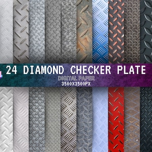 Papel Digital Verificador de Diamante. 24 padrões de placas de metal para scrapbooking e fundos - download instantâneo