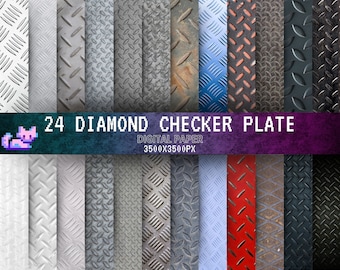 Diamond Checker Digital Paper. 24 Metal Plate Patterns for Scrapbooking & Backgrounds - Instant Download