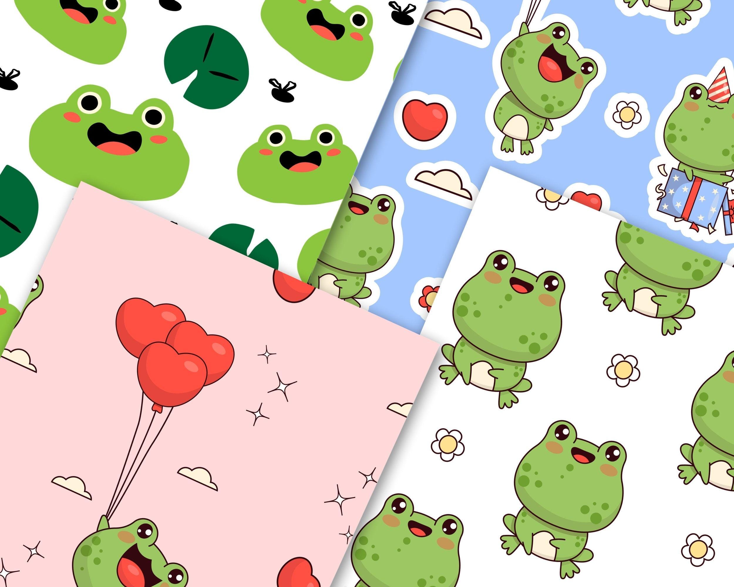 Frog Seamless Pattern Digital Paper Pack, Kawaii Style (digital ...