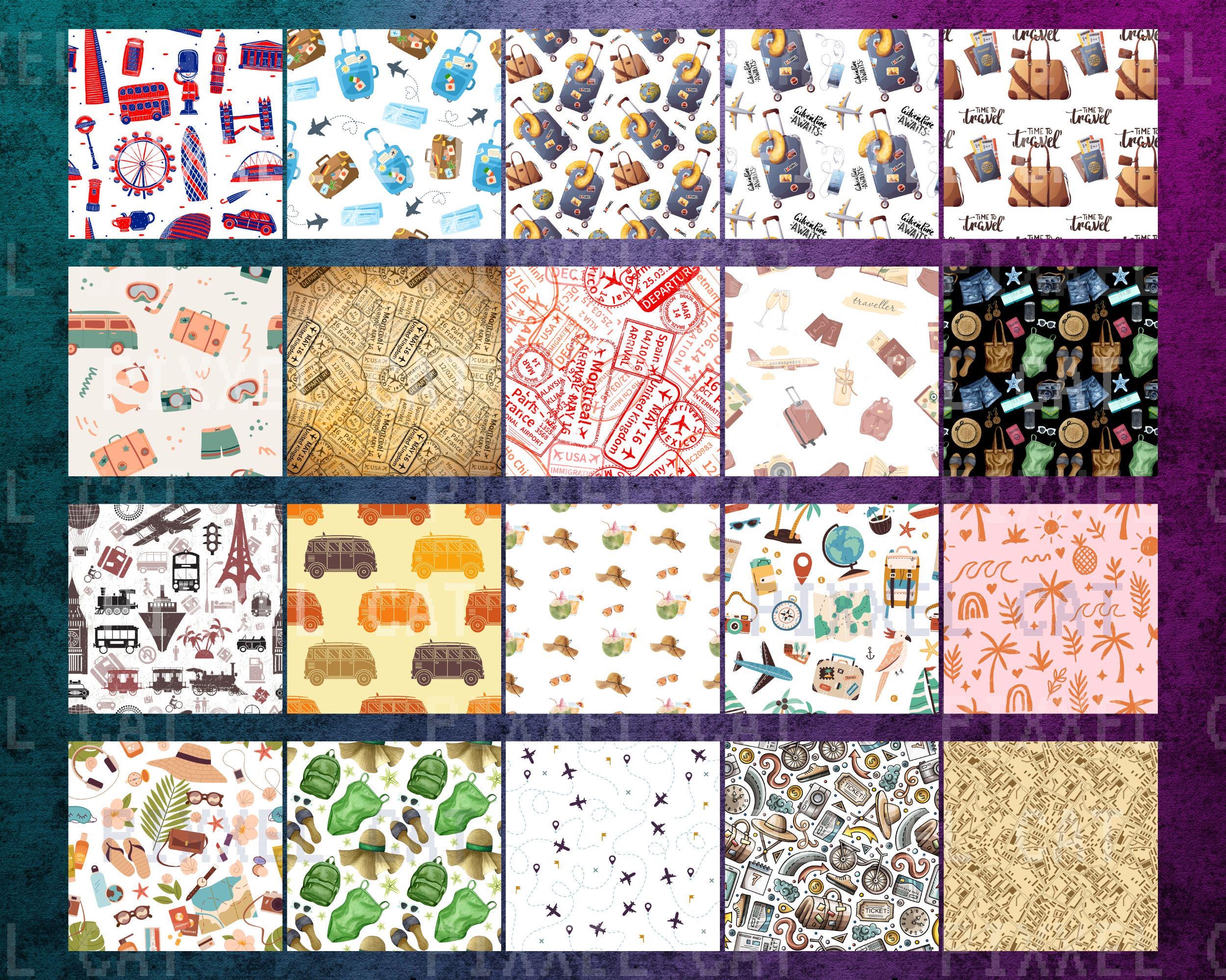 Travel Pattern Paper Travel Digital Paper Pack: Adventure Scrapbook Patterns (digital ...