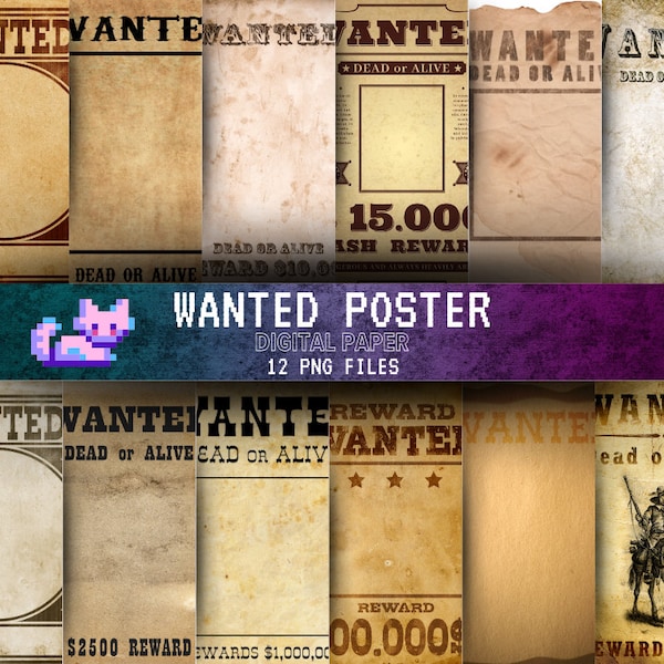 Digital Wanted Poster: Western Cowboy Rodeo Vibes in Printable Digital Paper Old Paper Texture Perfect for Scrapbooking,Instant Download PNG