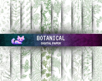 Green Toile de Jouy Digital Paper: French Floral Scrapbook Patterns (Digital Download)