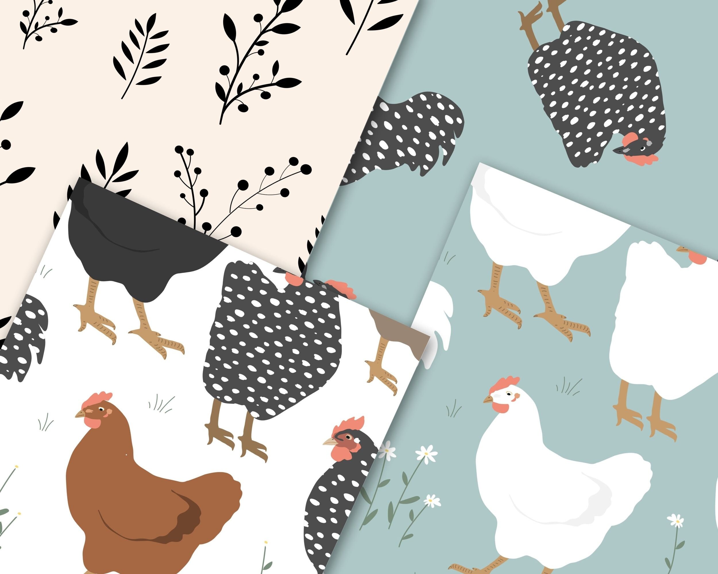 Farmhouse Chicken Printable Papers: Rustic Floral Seamless Patterns ...