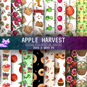 20 documenti digitali Apple. Modelli autunnali Boho per il Ringraziamento - Scrapbook del raccolto autunnale con ciambella, latte, torta, clipart di fiori in fiore