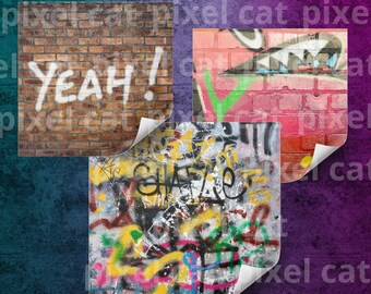 Graffiti Brick Wall Background Textures: Urban Digital Paper