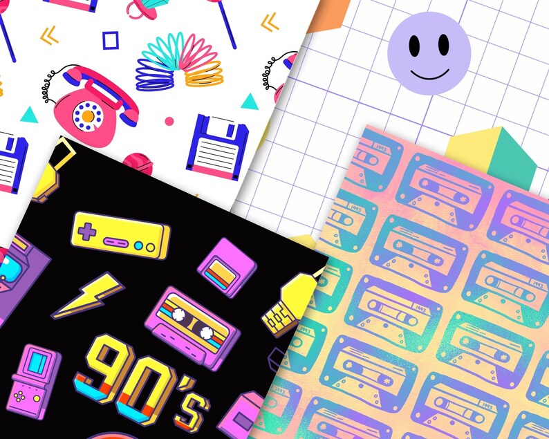 80s 90s Retro Digital Paper: Nostalgic Seamless Patterns (JPG Files) - Etsy