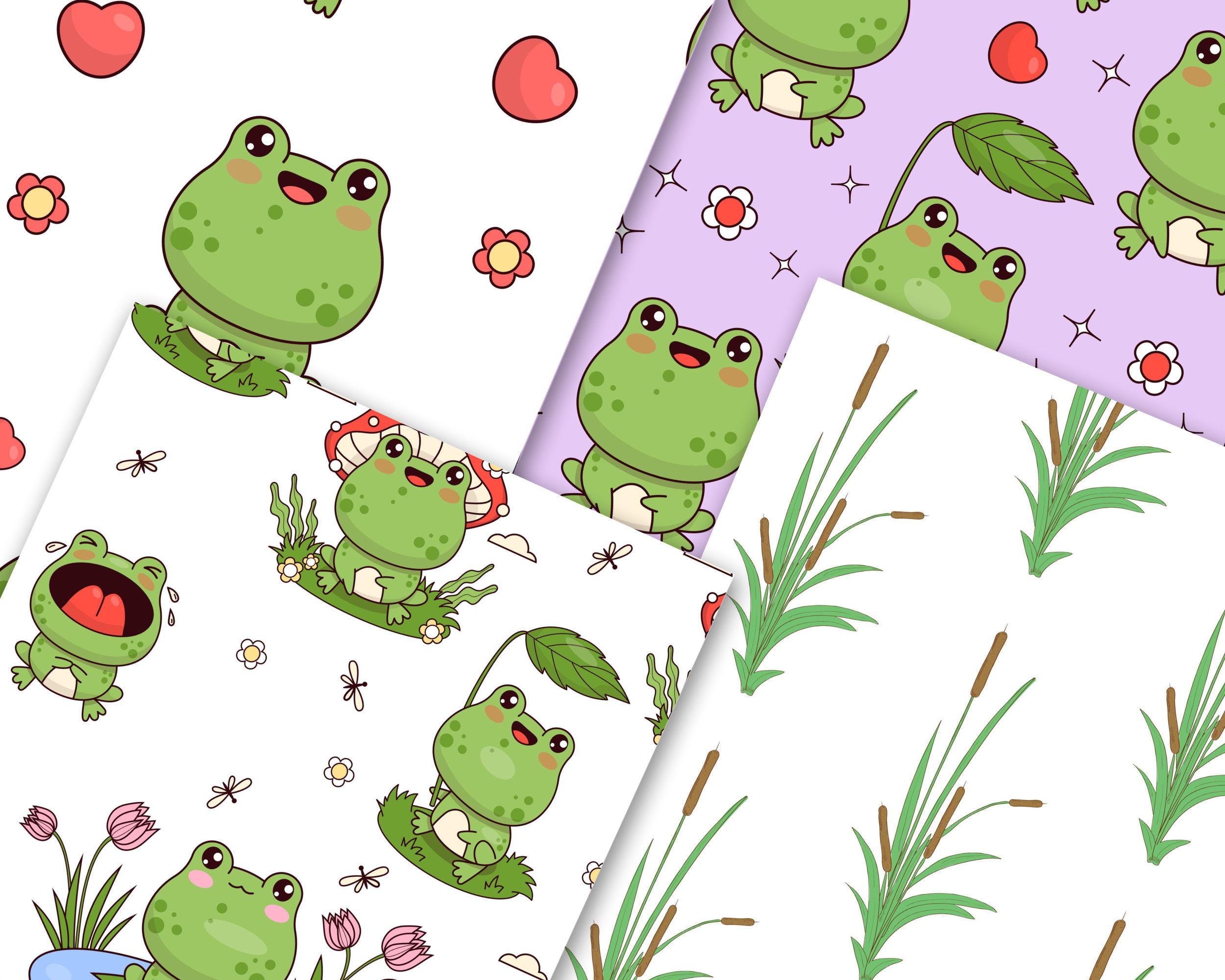 Frog Seamless Pattern Digital Paper Pack, Kawaii Style (digital ...