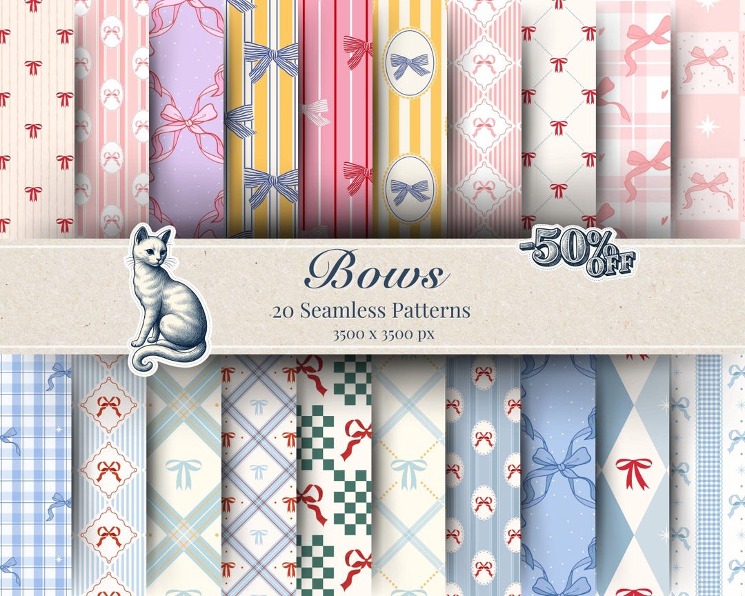 Bow Coquette Digital Paper: Seamless Patterns (digital Download) - Etsy