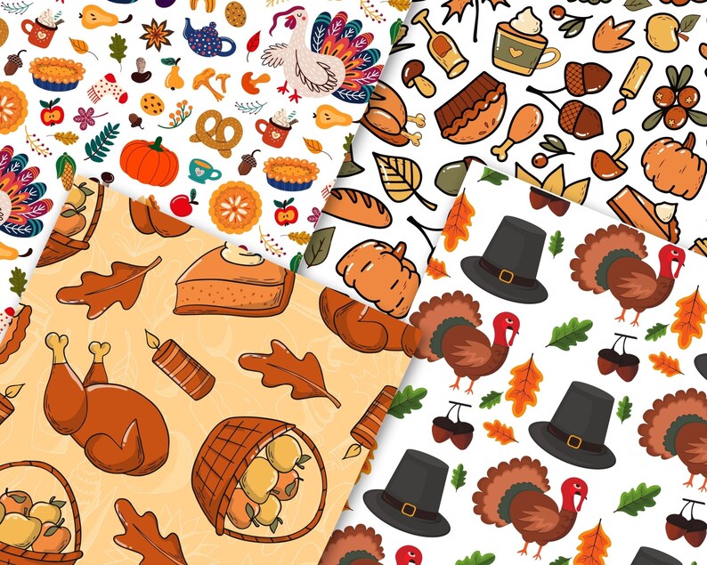 Thanksgiving Seamless Digital Paper: Fall Harvest Patterns (commercial ...