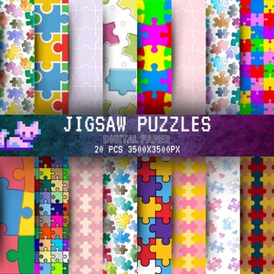 Jigsaw Puzzles Digitales Papier, nahtloses Muster, bunter Regenbogen wiederholbare Hintergrund-Grafik Schulkinder Autismus-Bewusstseinslernen