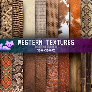 Papel digital de texturas ocidentais: texturas de cowboy perfeitas para fundos do oeste selvagem - uso comercial Download instantâneo para designs autênticos!