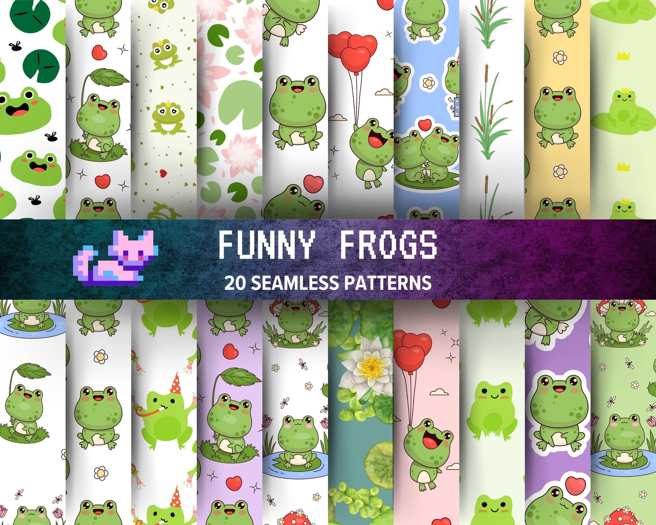 Frog Seamless Pattern Digital Paper Pack, Kawaii Style (digital ...