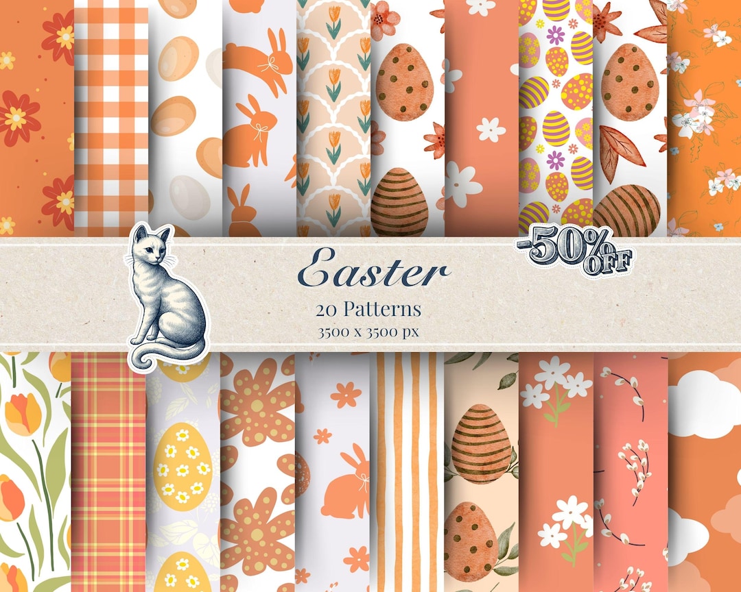 Easter Floral Digital Paper Pack – Vintage Boho Bunny & Egg Seamless ...