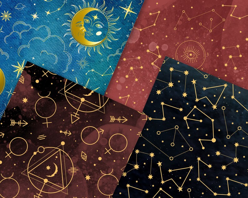 Dark Fantasy Digital Paper: Watercolor Celestial Textures (JPG Files ...