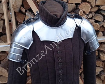 XL set pair of pauldrons with gorget steel larp armor