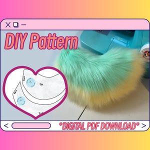 Op de afbeelding: DIY-patroon voor een turquoise en gele nep-bontstaart. Het patroon bevat instructies voor de boven-, rug- en onderkant. *DIGITAAL PDF-DOWNLOAD*