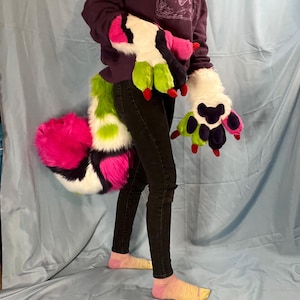 Premade Fursuit Furry Halloween Tail and Paw Set - Circus Clown