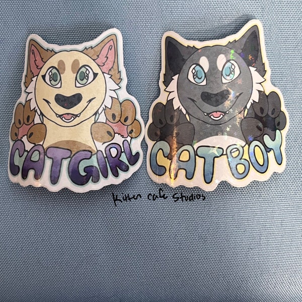 Cat Girl - Cat Boy  2” Holographic Furry Vinyl Sticker