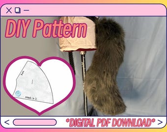 May include: DIY pattern for a furry tail. The pattern is in the shape of a heart and includes instructions to attach to a base. The tail is shown on a mannequin. The text "DIY Pattern" and "*DIGITAL PDF DOWNLOAD*" is visible on the image.