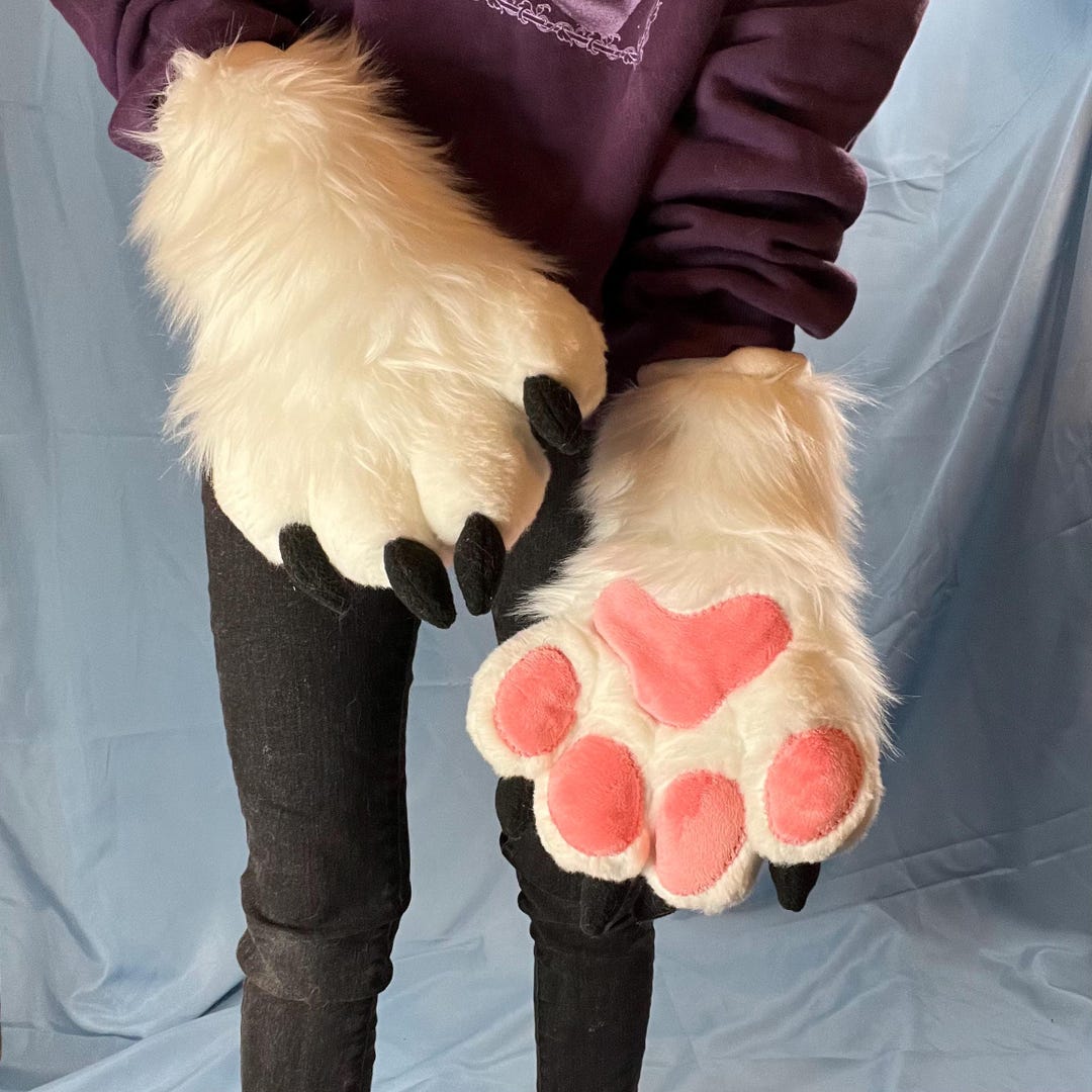 Premade Fursuit Furry White Pink Puffy Paws - Etsy