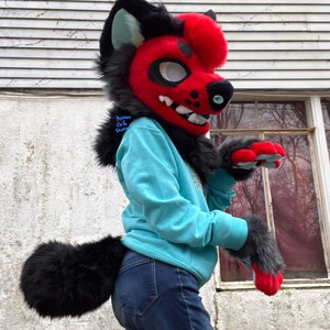 NO TRADES - Black / Red Dog Fursuit Partial Premade