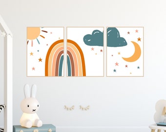 SunShine Printable Art, Clouds Printable Art, Rainbow  Printable Art, Kids Printable, Nursery Wall Art printable, Nursery Print