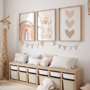 You Are My Sunshine Printable, Rainbow Hearts Kids Room Decor (PDF)