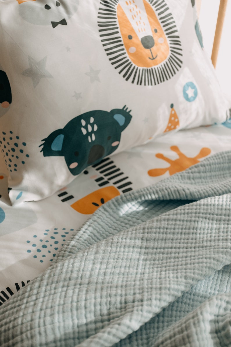 Organic Cotton Fitted Sheet, Twin Size Sheet, Crib Sheet, Custom Size Bedding, Animal Bedding, Baby Bedding, Crib Sheet, Nursery Bed Linen image 2
