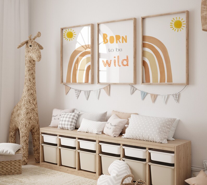 Neutral nursery wall art, modern nursery decor, 3 nursery prints, nursery print set, dream big little one, born to be wild, boho nursery decor, printable wall art