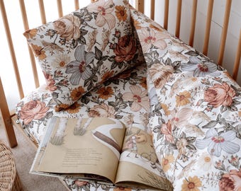 Toddler Bedding, Twin Bedding, Custom Duvet, Floral Print, Kids Bedding, Baby Bedding, Baby Duvet Cover, Boho Nursery, Custom Size Bedding