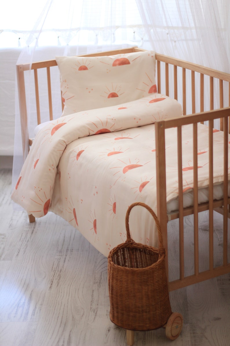 Kinderbettwäsche, Twin Bettwäsche, Bettdecke, Sonnenmuster, Kinderbettwäsche, Babybettwäsche, Babybettbezug, Boho-Kinderzimmer, benutzerdefinierte Größe Bettwäsche Bild 2