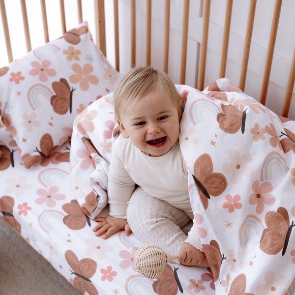 Linge de lit pour tout-petits, Linge de lit simple, Housse de couette sur mesure, Imprimé arc-en-ciel, Literie pour enfants, Linge de lit pour bébé, Housse de couette pour bébé, Cadeaux pour bébé, Taille personnalisée