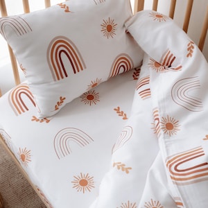 Toddler Bedding, Twin Bedding, Sun Print, Kids Bedding, Baby Bedding, Baby Duvet Cover, Boho Nursery, Custom Size Bedding, Rainbow Print