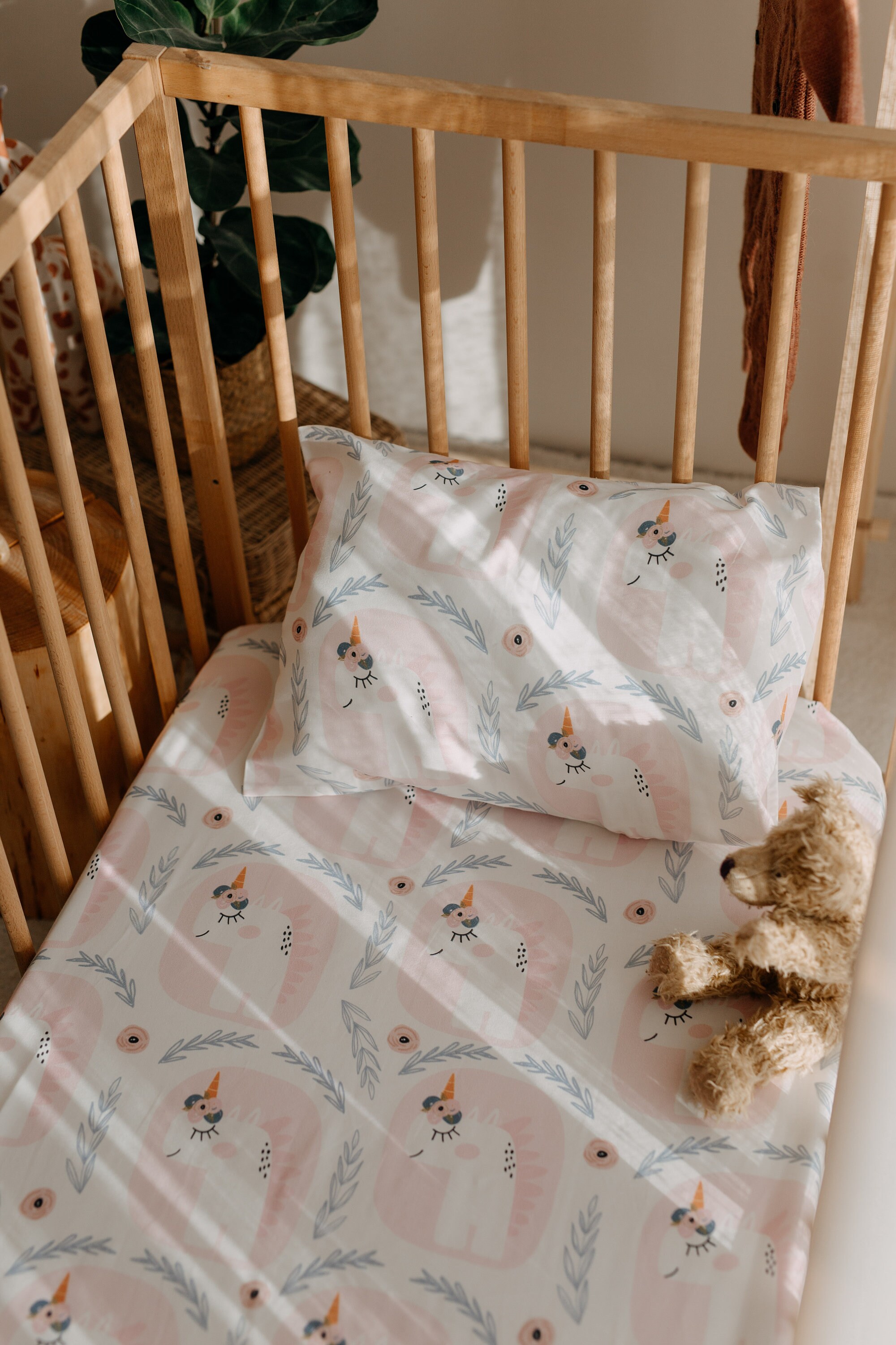Cot Bed Fitted Sheet Unicorn Print Baby 