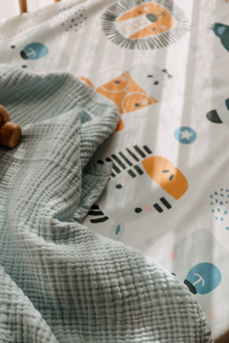 Organic Cotton Fitted Sheet, Twin Size Sheet, Crib Sheet, Custom Size Bedding, Animal Bedding, Baby Bedding, Crib Sheet, Nursery Bed Linen image 3