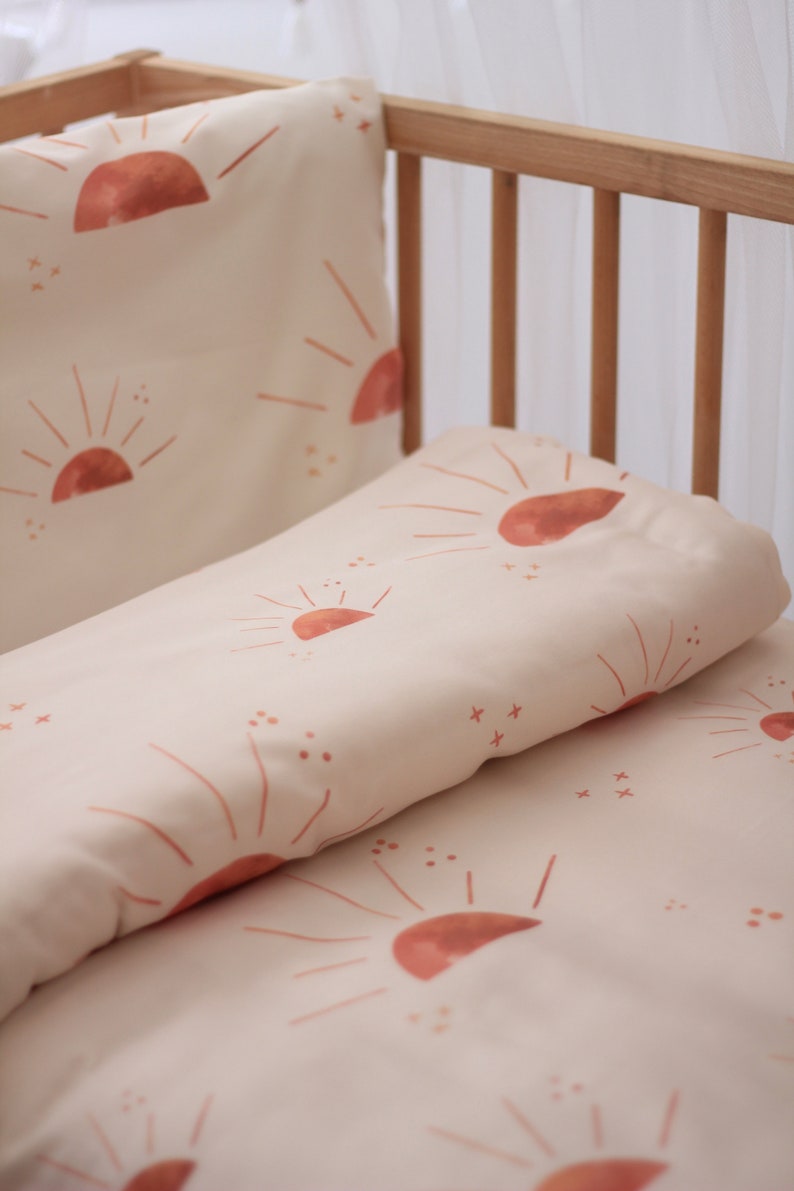 Kinderbettwäsche, Twin Bettwäsche, Bettdecke, Sonnenmuster, Kinderbettwäsche, Babybettwäsche, Babybettbezug, Boho-Kinderzimmer, benutzerdefinierte Größe Bettwäsche Bild 3