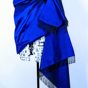 Navy Thai Silk Luxury Shawl, Blue Thai Silk Luxury Shawl image 6